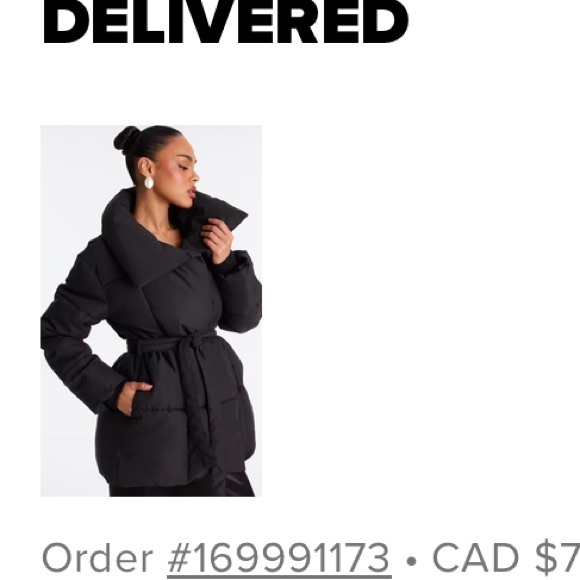 Fashion Nova Sleek Black Belted Puffer Jacket - Picture 3 of 5
